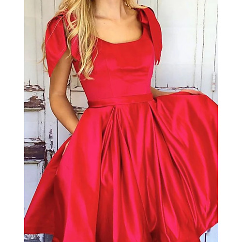 

A-Line Empire Sexy Homecoming Cocktail Party Dress Scoop Neck Short Sleeve Short / Mini Satin with Pleats 2021