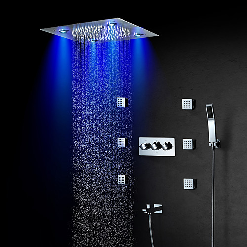 

Shower Faucet Set - Handshower Included LED Rainfall Shower Contemporary Chrome Wall Mounted Ceramic Valve Bath Shower Mixer Taps