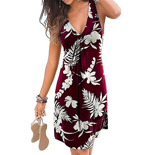 

Women's A-Line Dress Short Mini Dress - Sleeveless Floral Summer V Neck Mumu 2020 Wine White Black Blue Purple Green Dusty Blue S M L XL XXL XXXL XXXXL XXXXXL