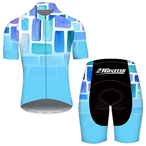 

21Grams Men's Short Sleeve Cycling Jersey with Shorts Nylon Polyester Black / Blue Plaid Checkered 3D Gradient Bike Clothing Suit Breathable 3D Pad Quick Dry Ultraviolet Resistant Reflective Strips