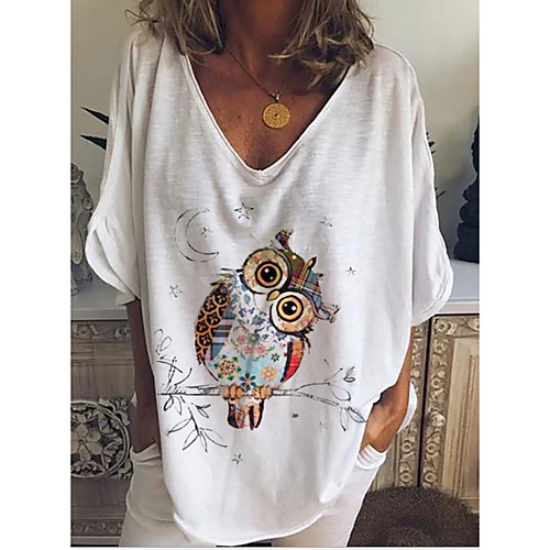 

Women's Tops Animal T-shirt V Neck Daily Summer White Gray M L XL 2XL 3XL