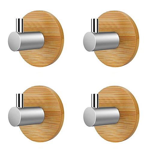 

Clothes Hooks Towel Rack Robe Hook Bamboo Stainless Steel Hooks Set Bathroom Accessory Set