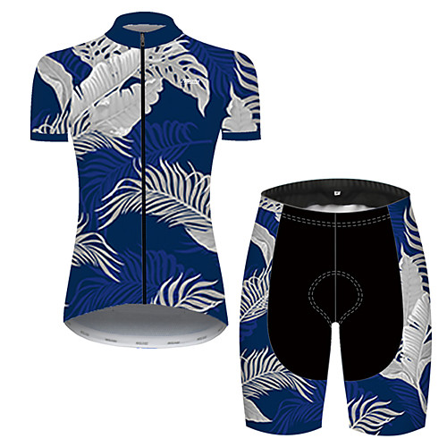 

21Grams Women's Short Sleeve Cycling Jersey with Shorts Nylon Polyester SilverBlue Leaf Floral Botanical Bike Clothing Suit Breathable 3D Pad Quick Dry Ultraviolet Resistant Reflective Strips Sports