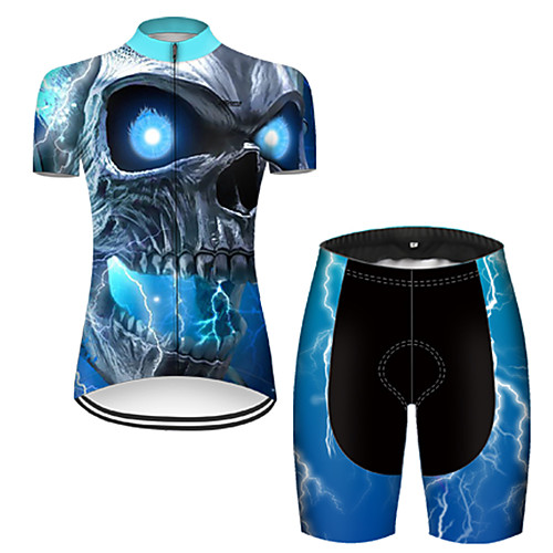 

21Grams Women's Short Sleeve Cycling Jersey with Shorts Nylon Polyester Blue 3D Gradient Skull Bike Clothing Suit Breathable 3D Pad Quick Dry Ultraviolet Resistant Reflective Strips Sports 3D