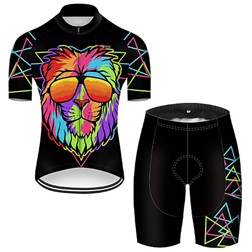 

21Grams Men's Short Sleeve Cycling Jersey with Shorts Nylon Polyester Black / Blue Gradient Animal Lion Bike Clothing Suit Breathable 3D Pad Quick Dry Ultraviolet Resistant Reflective Strips Sports