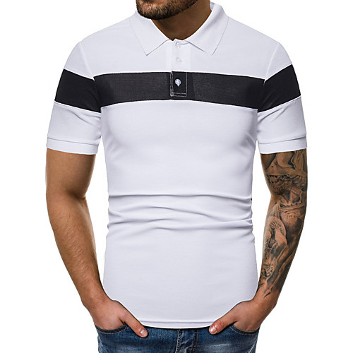 

Men's Solid Colored Black Patchwork Polo Basic Daily Work White / Black