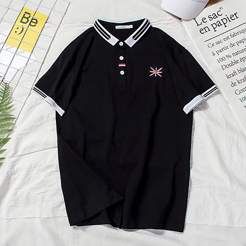 

Men's Solid Colored National Flag Embroidered Polo Basic Daily White / Black / Blue