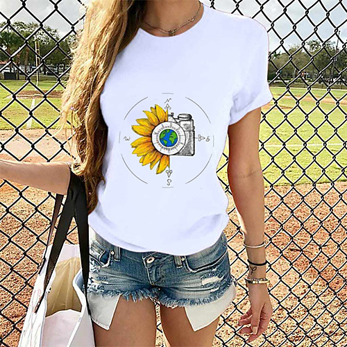 

Women's T-shirt Graphic Tops - Print Round Neck Loose Cotton Basic Daily Summer White S M L XL 2XL 3XL 4XL