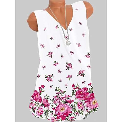 

Women's Tank Top Floral Tops V Neck Daily White S M L XL 2XL 3XL 4XL 5XL