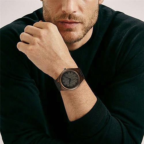 

Men's Sport Watch Quartz Modern Style Stylish Genuine Leather Black Wooden Analog Fashion Wood - Black
