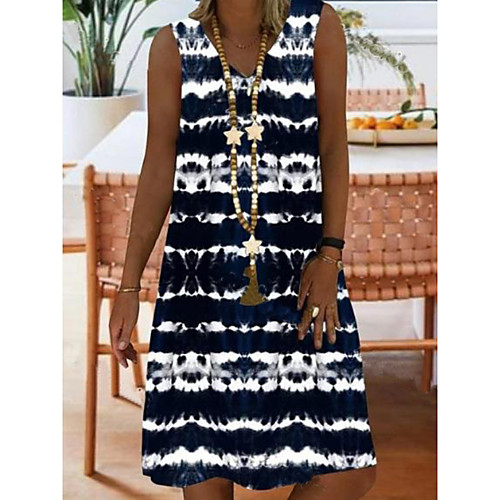 

Women's Shift Dress Knee Length Dress Purple Red Black Green Rainbow Gray Sleeveless Print Print Spring Summer V Neck Casual 2021 S M L XL XXL 3XL 4XL 5XL