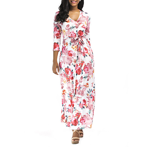 

Women's Swing Dress Maxi long Dress - 3/4 Length Sleeve Floral Fall Casual Sexy 2020 Blushing Pink S M L XL