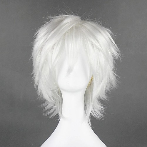

Cosplay Wig Byakuran Gesso Hitman Reborn Curly Cosplay Halloween With Bangs Wig Short Silver Synthetic Hair 12 inch Men's Anime Cosplay Party Silver