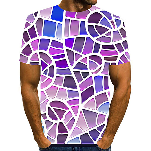 

Men's Geometric Graphic Print T-shirt Street chic Exaggerated Daily Going out Rainbow