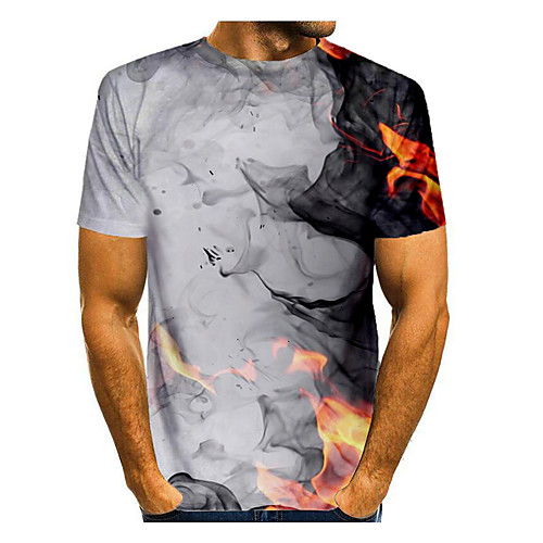 

Men's T shirt Graphic Flame Print Short Sleeve Daily Tops Basic White
