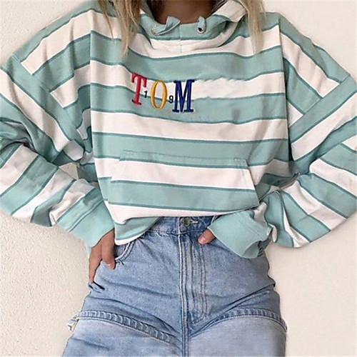 

Women's Hoodie Striped / Character Casual / Cute Light Green S M L XL XXL XXXL