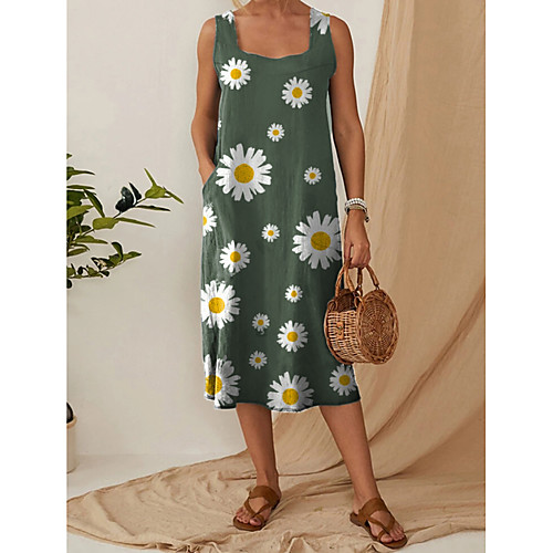 

Women's Shift Dress Midi Dress - Sleeveless Floral Print Summer Casual Daily 2020 Green M L XL XXL XXXL