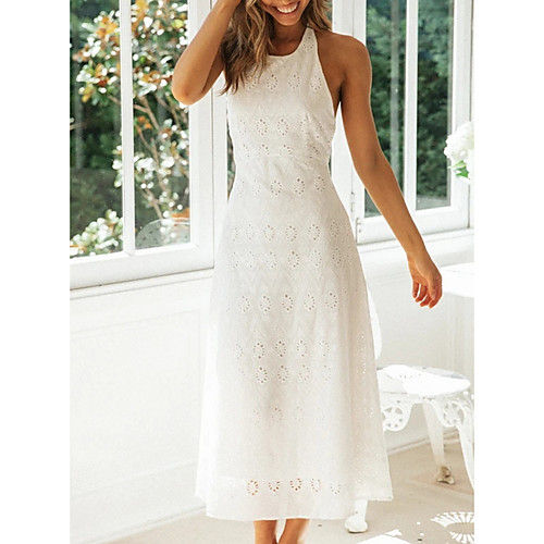 

Women's A-Line Dress Maxi long Dress - Sleeveless Solid Color Summer Casual Chinoiserie 2020 White S M L XL