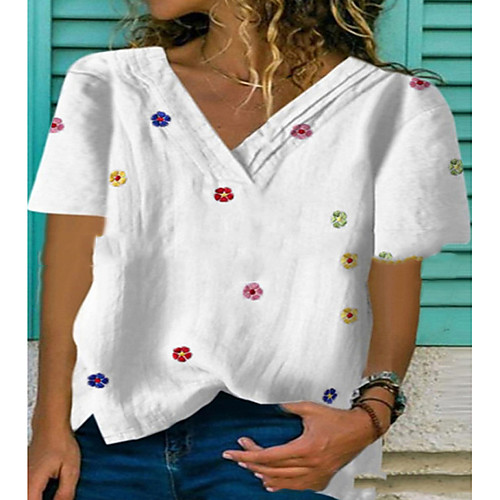 

Women's Tops Solid Colored T-shirt V Neck Daily Summer White S M L XL 2XL 3XL