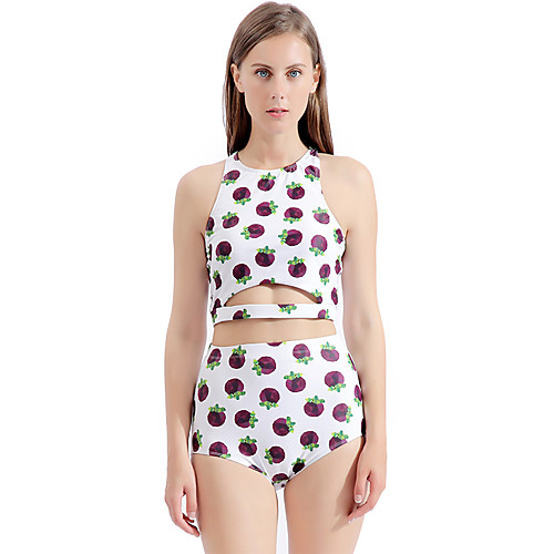 

Women's Boy Leg Tankini Swimwear Swimsuit - Fruit Print S M L White