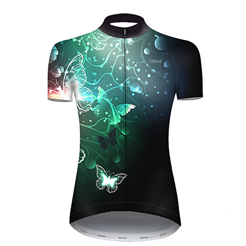 

21Grams Women's Short Sleeve Cycling Jersey Nylon Polyester Black / Green Stripes Butterfly Gradient Bike Jersey Top Mountain Bike MTB Road Bike Cycling Breathable Quick Dry Ultraviolet Resistant