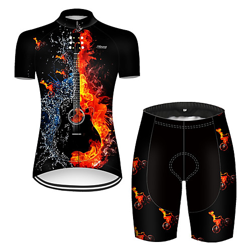 

21Grams Women's Short Sleeve Cycling Jersey with Shorts Nylon Polyester Black / Red 3D Gradient Funny Bike Clothing Suit Breathable 3D Pad Quick Dry Ultraviolet Resistant Reflective Strips Sports 3D