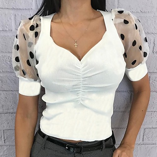 

Women's Blouse Polka Dot Tops V Neck Daily Summer White Black Red S M L XL 2XL 3XL 4XL 5XL