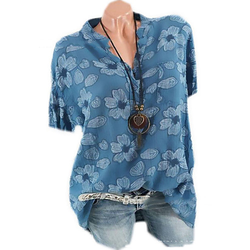 

Women's Blouse Floral Tops V Neck Daily Summer Black Blue Red S M L XL 2XL 3XL 4XL 5XL