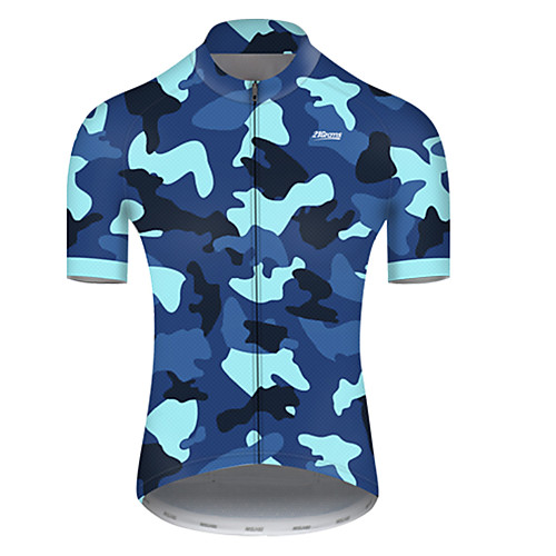 

21Grams Men's Short Sleeve Cycling Jersey Nylon Black / Blue Patchwork Camo / Camouflage Bike Jersey Top Mountain Bike MTB Road Bike Cycling Breathable Quick Dry Sports Clothing Apparel