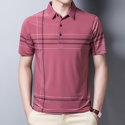 

Men's Polo Plaid Print Short Sleeve Daily Tops Business Basic Black Blue Blushing Pink