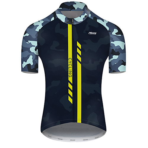 

21Grams Men's Short Sleeve Cycling Jersey Nylon Polyester Black / Blue Stripes Patchwork Camo / Camouflage Bike Jersey Top Mountain Bike MTB Road Bike Cycling Breathable Quick Dry Ultraviolet