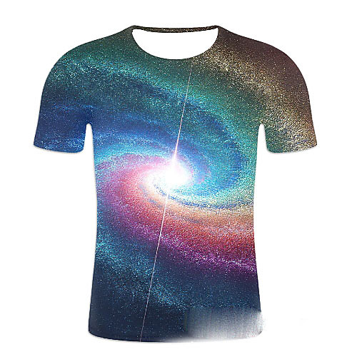 

Men's T shirt Galaxy Graphic Print Short Sleeve Daily Tops Navy Blue
