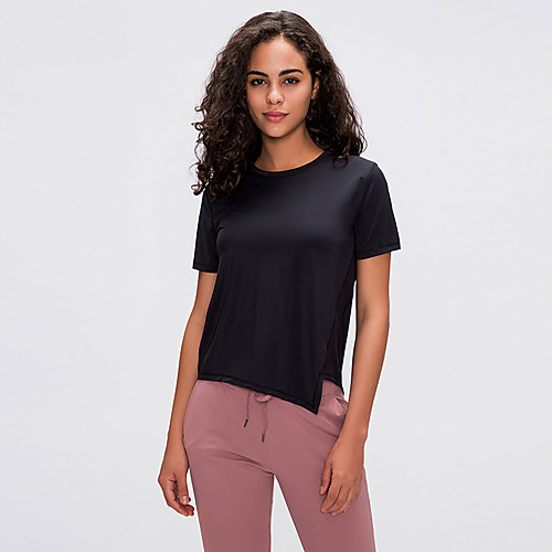 

Women's Yoga Top Asymetric Hem Fashion Black Pink Gray Elastane Yoga Running Fitness Tee / T-shirt Top Short Sleeve Sport Activewear Breathable Comfort Quick Dry Stretchy
