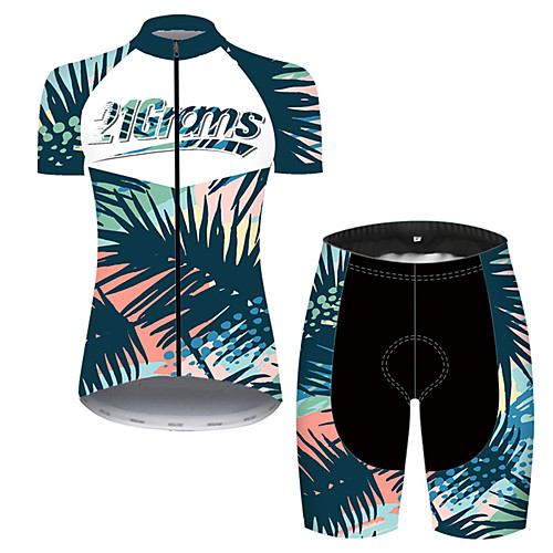 

21Grams Women's Short Sleeve Cycling Jersey with Shorts Nylon Polyester Blue / White Gradient Leaf Floral Botanical Bike Clothing Suit Breathable 3D Pad Quick Dry Ultraviolet Resistant Reflective