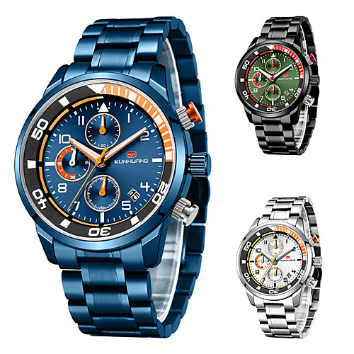

Men's Sport Watch Quartz Stylish Stainless Steel Water Resistant / Waterproof Calendar / date / day Noctilucent Analog Casual Cool - White Black Blue
