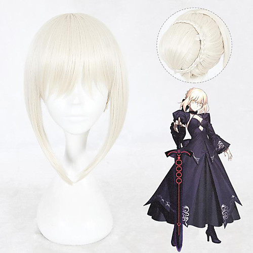 

Cosplay Wig Saber Alter Fate stay night kinky Straight Cosplay With Bangs Wig Short Grey Synthetic Hair 14 inch Women's Anime Cosplay Best Quality Gray