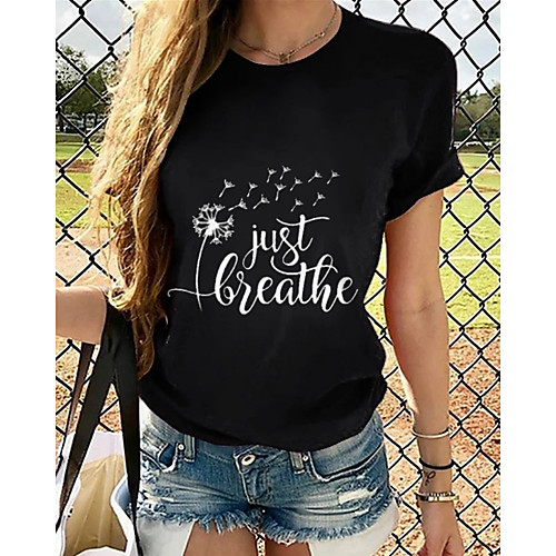 

Women's T-shirt Graphic Tops - Print Round Neck Loose Cotton Basic Daily Summer Black S M L XL 2XL 3XL 4XL