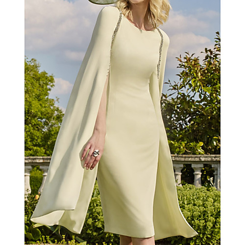 

Sheath / Column Mother of the Bride Dress Elegant Jewel Neck Knee Length Chiffon 3/4 Length Sleeve with Sequin 2021