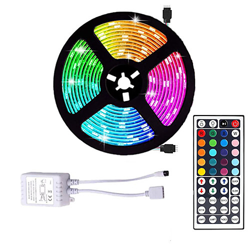 

LED Strip Light 5050 5M RGB 300leds 10mm Strips Lighting Flexible Color Changing with 44 Key IR Remote Ideal for Home Kitchen Christmas TV Back Lights DC 12V