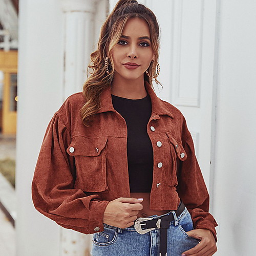 

Women's Jacket Daily Regular Solid Colored Brown S / M / L
