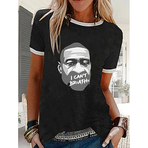 

Women's T-shirt Portrait Tops - Print Round Neck Basic Daily Black M L XL 2XL 3XL