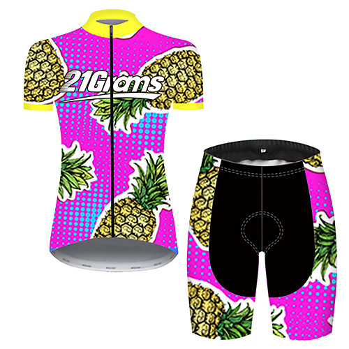 

21Grams Women's Short Sleeve Cycling Jersey with Shorts Nylon Polyester Red / Yellow Gradient Fruit Pineapple Bike Clothing Suit Breathable 3D Pad Quick Dry Ultraviolet Resistant Reflective Strips