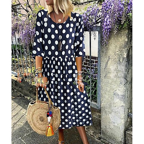 

Women's Shift Dress Knee Length Dress - 3/4 Length Sleeve Polka Dot Summer Casual 2020 Blue S M L XL XXL XXXL XXXXL XXXXXL