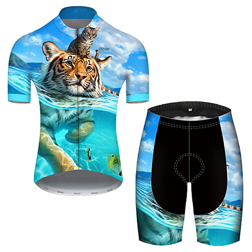 

21Grams Men's Short Sleeve Cycling Jersey with Shorts Blue Animal Bike Breathable Sports Patterned Mountain Bike MTB Road Bike Cycling Clothing Apparel / Stretchy