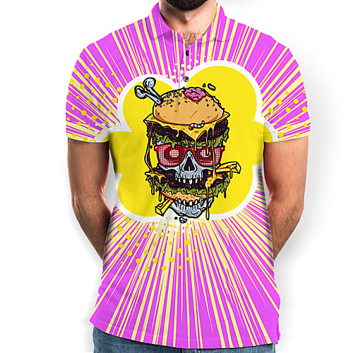 

Men's Graphic Skull Print Polo Basic Daily Blushing Pink