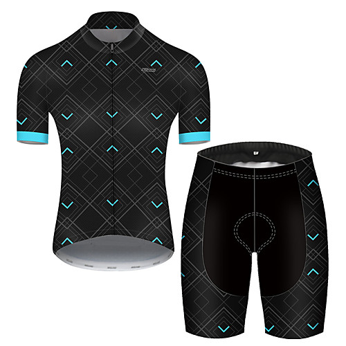 

21Grams Men's Short Sleeve Cycling Jersey with Shorts Nylon Polyester Black / Blue Plaid Checkered Gradient Geometic Bike Clothing Suit Breathable 3D Pad Quick Dry Ultraviolet Resistant Reflective