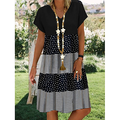 

Women's Shift Dress Knee Length Dress - Short Sleeves Polka Dot Color Block Print Summer Casual Daily 2020 Black M L XL XXL XXXL