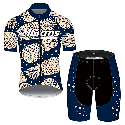 

21Grams Men's Short Sleeve Cycling Jersey with Shorts Nylon Polyester BlueYellow Polka Dot Fruit Pineapple Bike Clothing Suit Breathable 3D Pad Quick Dry Ultraviolet Resistant Reflective Strips