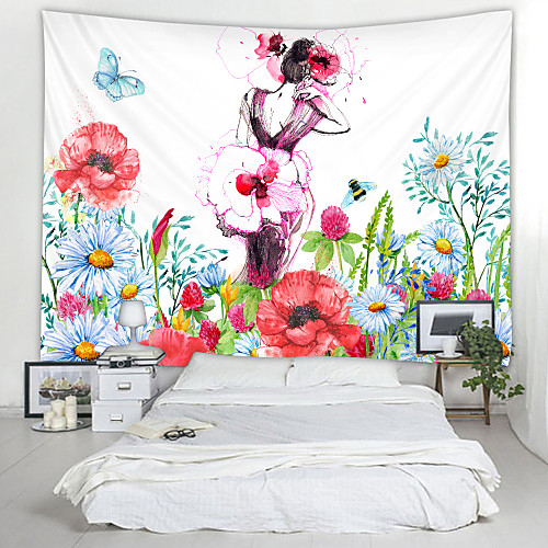 

Painted Flower Fairy Back Digital Printed Tapestry Decor Wall Art Tablecloths Bedspread Picnic Blanket Beach Throw Tapestries Colorful Bedroom Hall Dorm Living Room Hanging