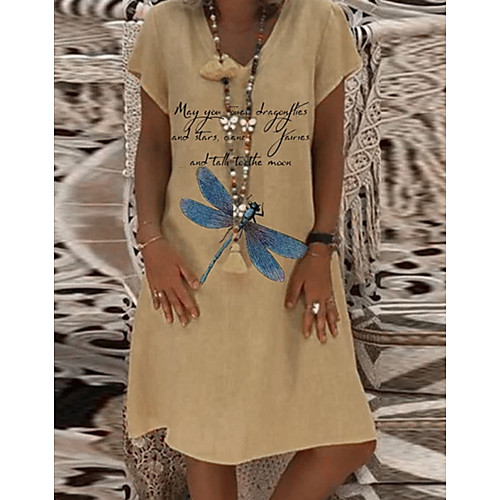 

Women's A-Line Dress Knee Length Dress - Short Sleeves Print Summer V Neck Casual Boho Vacation 2020 Yellow Camel Khaki S M L XL XXL XXXL XXXXL XXXXXL